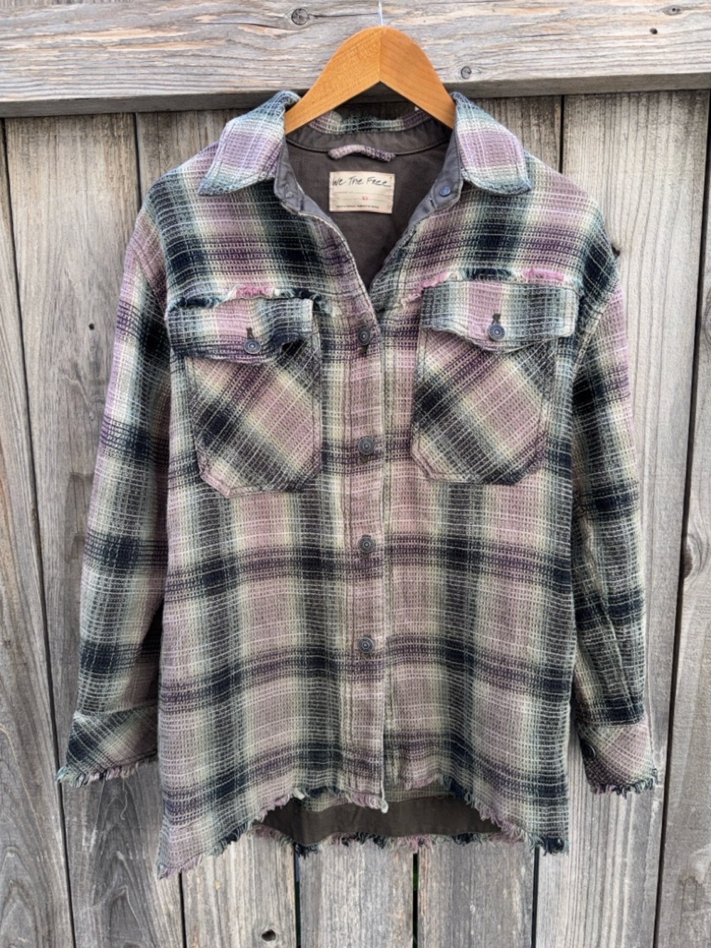 Free People We The Free Anneli Plaid Shirt Jacket Shacket Spanish Olive XS - Picture 4 of 16